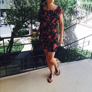 DVF Black/ flower print silk dress